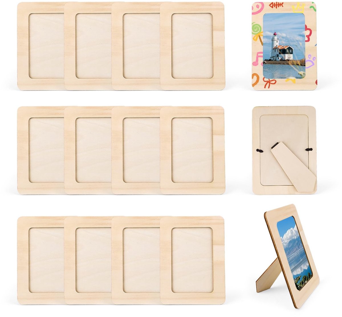 Omgoods - Houten Fotolijsten voor DIY - Set van 15 voor 4x6 Inch Foto's