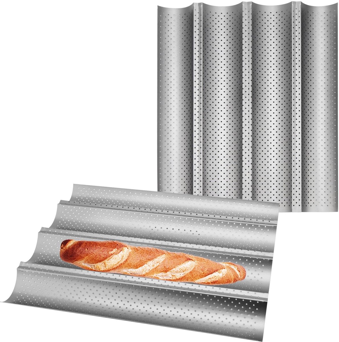 Omgoods - Baguetteplaten - Baguettevorm - Duurzaam en robuust - 38 x 33 cm - Voor Frans en Italiaans brood - Geschikt voor 4 baguettes