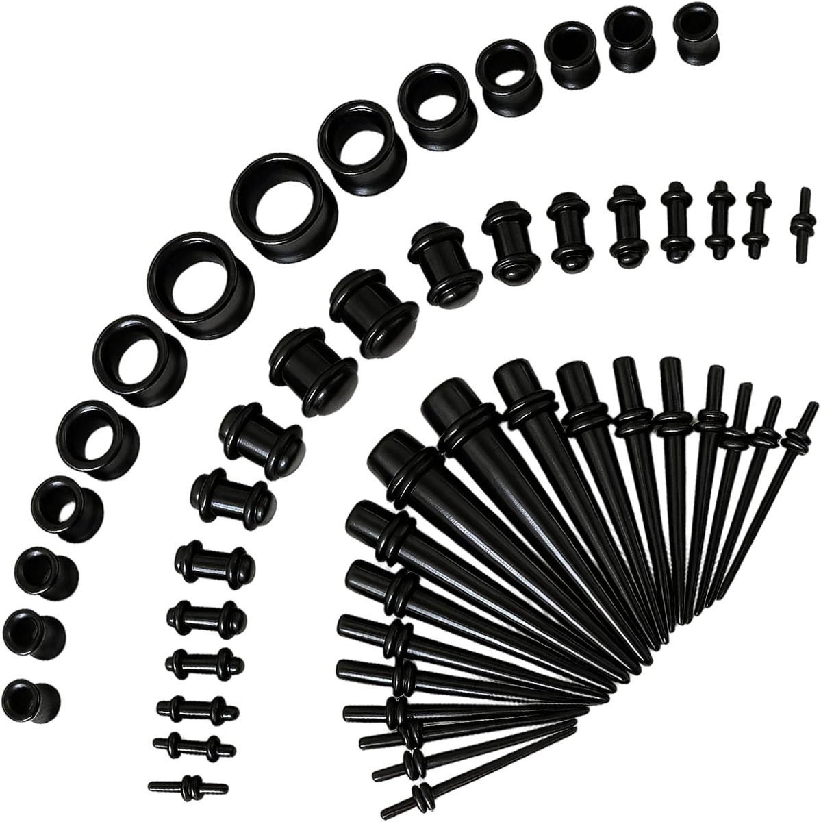 50 stuks stretchstaven tunnel set oor-expander plug 1,6-10 mm, stretchstaven zwart taper single flard oor piercing pluggen stekker klassiek expander
