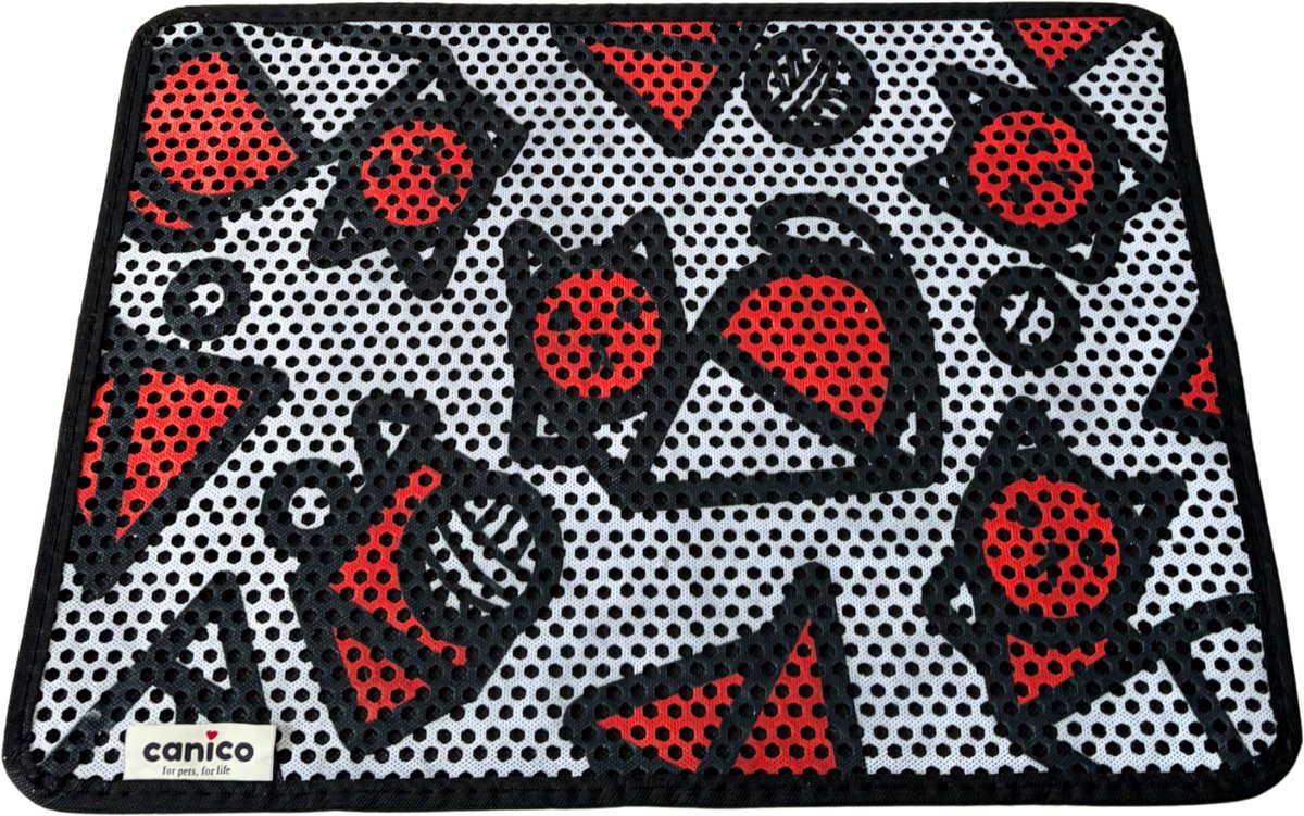 Canico Kattenbakmat - Uitloopmat - Rode Kattenkopjes - 90 x 60 cm