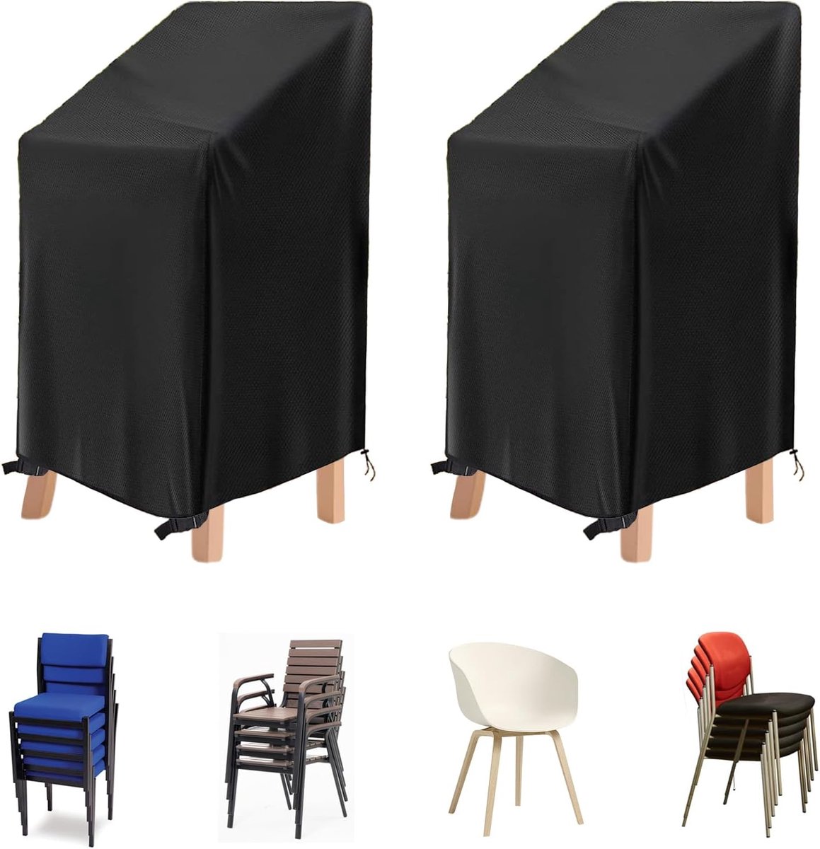 Stoelen, tuinstoelafdekking, 75 x 75 x 120 cm, winterbestendige hoes voor stapelstoelen, stoelhoes, waterdicht, winddicht, dekzeil voor balkonstoelen, tuinstoelen
