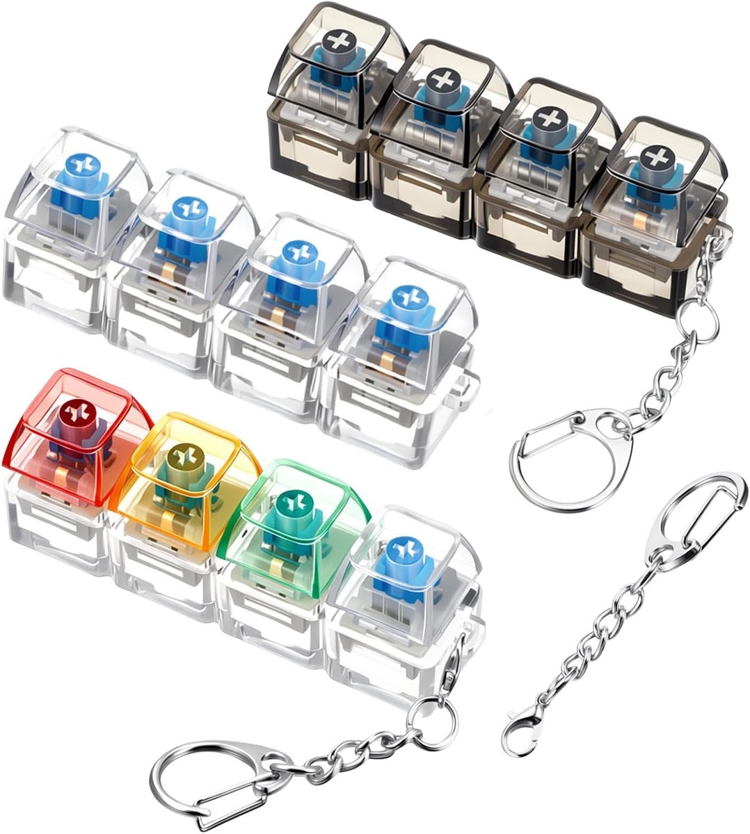 3 stuks toetsenborden fidget speelgoed, fidget-toetsenbord, sleutelhanger, 4 toetsen, lineaire klik-sleutelhanger, kleurrijke keycap, speelgoed voor volwassenen