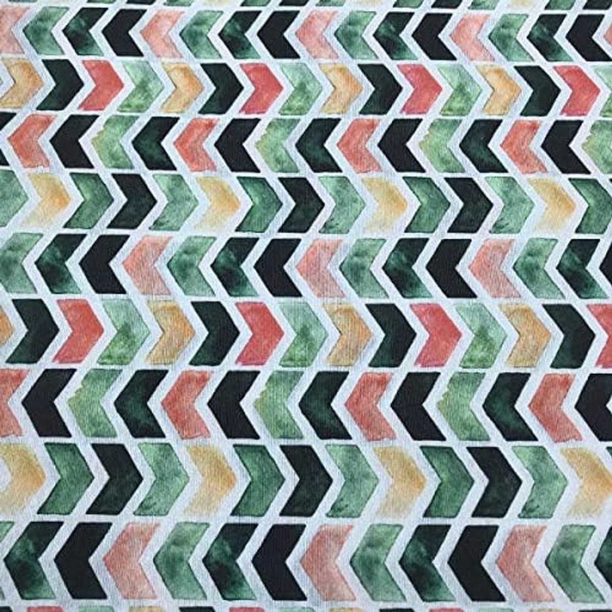 Stof, digitaal bedrukt, patchwork, 300 cm lengte x 280 cm breedte, geometrisch, groen, roze, oranje - 3 meter