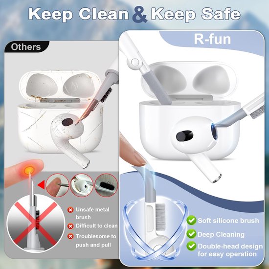 Compatibel met AirPods 3e generatie 2021 Oplaadhoes, Zachte Silicone Beschermhoes Compatibel met Apple Airpod 3 Gen met Schoonmaakset & Sleutelhanger,Middernachtblauw van compatibel — afbeelding 4