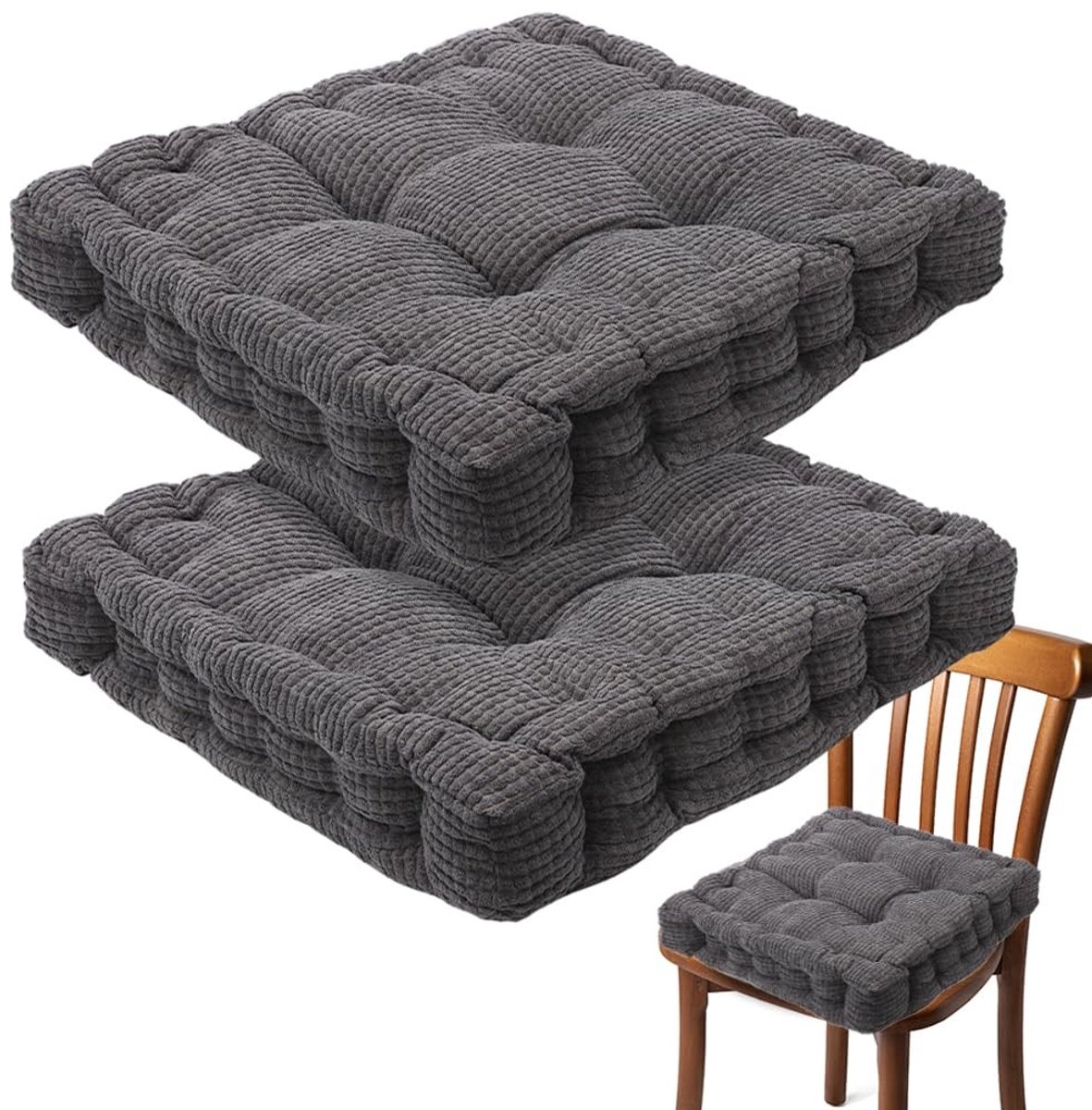 Omgoods - Set van 2 Zitkussens 40x40 cm - Dikke Katoenen Kussens voor Binnen en Buiten