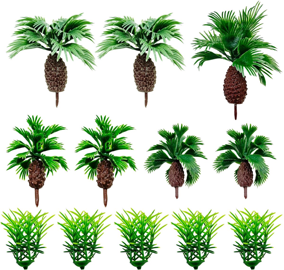 Miniatuur Bomen Set 12 Stuks - Kunststof Palmbomen en Gras voor Modelbouw - DIY Landschap Decoratie - Mini Bomen voor Maquettes, Tuinprojecten, Diorama en Modelbouw