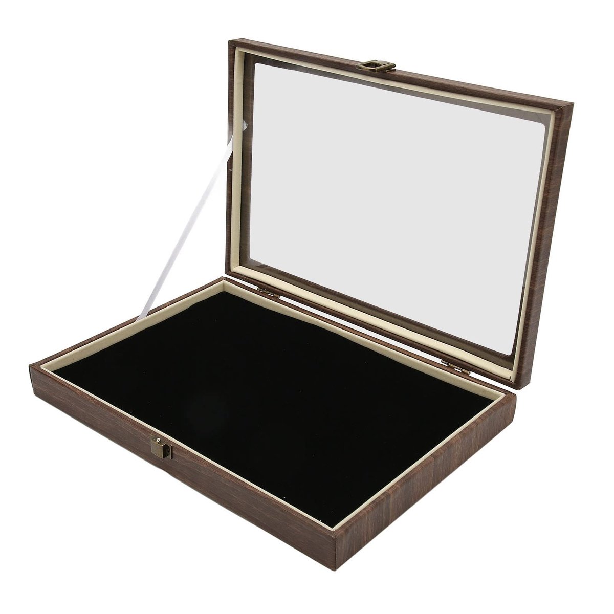 Omgoods- Display Case Stofdicht Glazen Deur - Vitrine Box - PU Lederen Shadow Box - Voor Medailles/Sieraden - Duurzaam Materiaal - Metalen Slotvanger