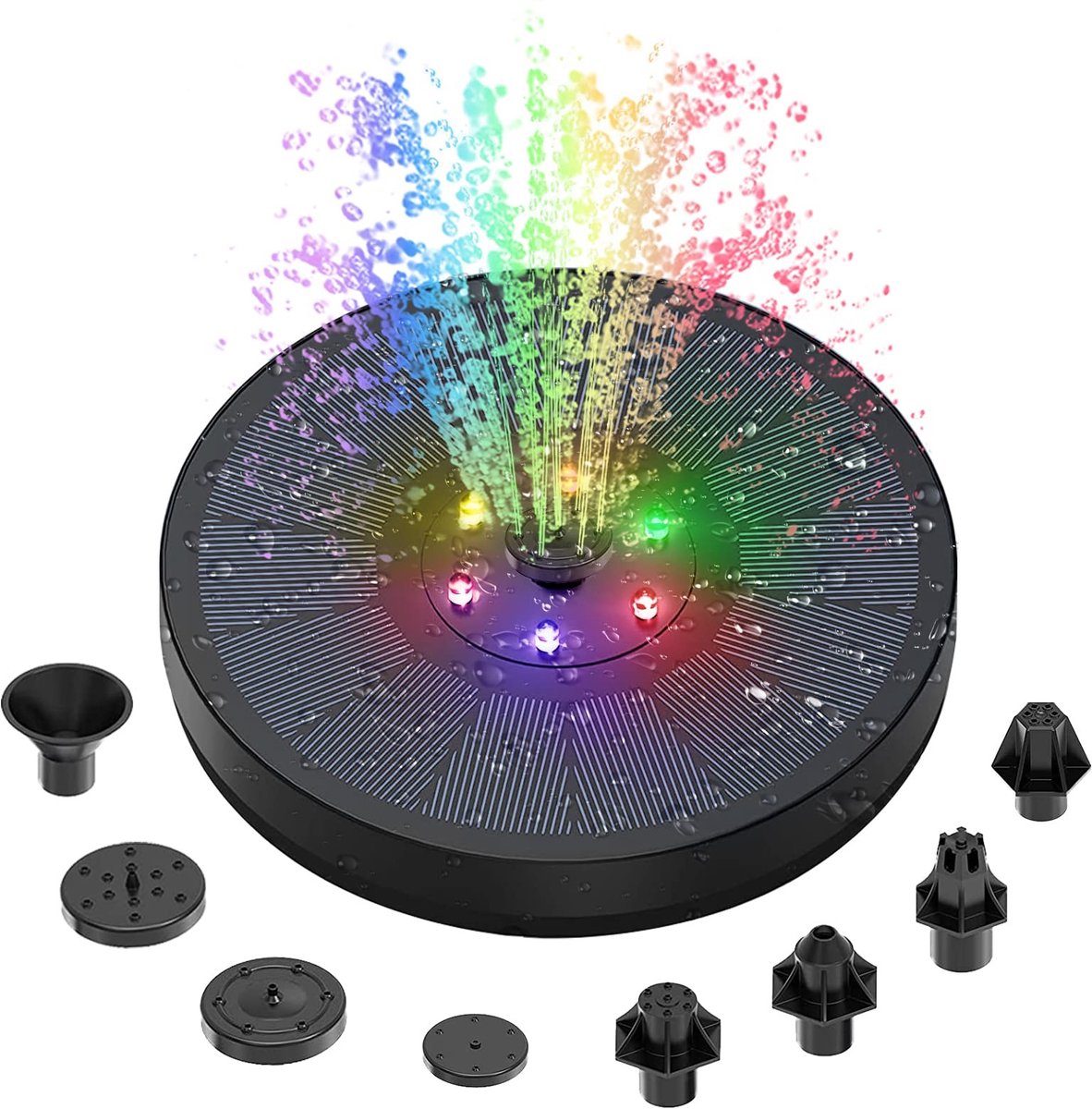 Omgoods - Solar Fountain Pump 3W met 8 Nozzles en 7 LED Lichten voor Tuin en Aquarium