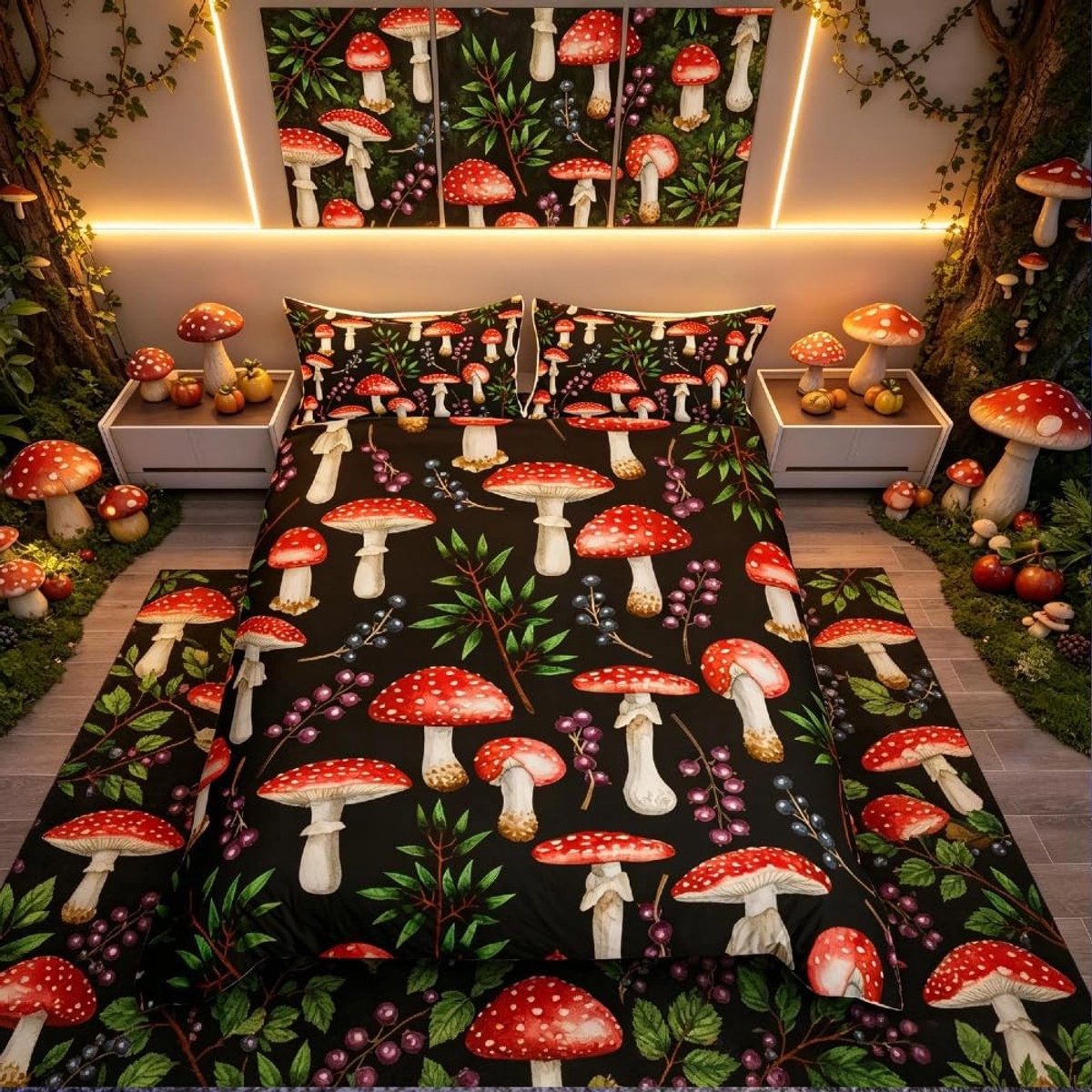 Omgoods - Schattig Champignon Dekbedovertrek Set voor Kinderen - Dubbel