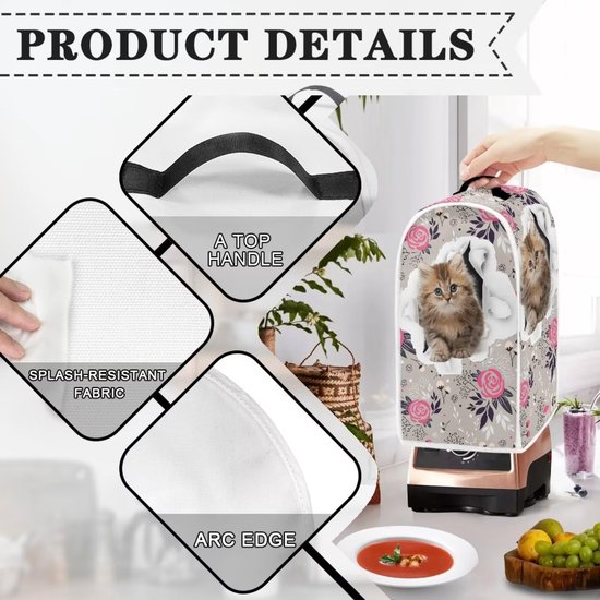 Omgoods - Poceacles Deksel voor Keukenmixers - Blender Cover met Kattenpatroon - Stofvrij en Vlekbestendig — afbeelding 4