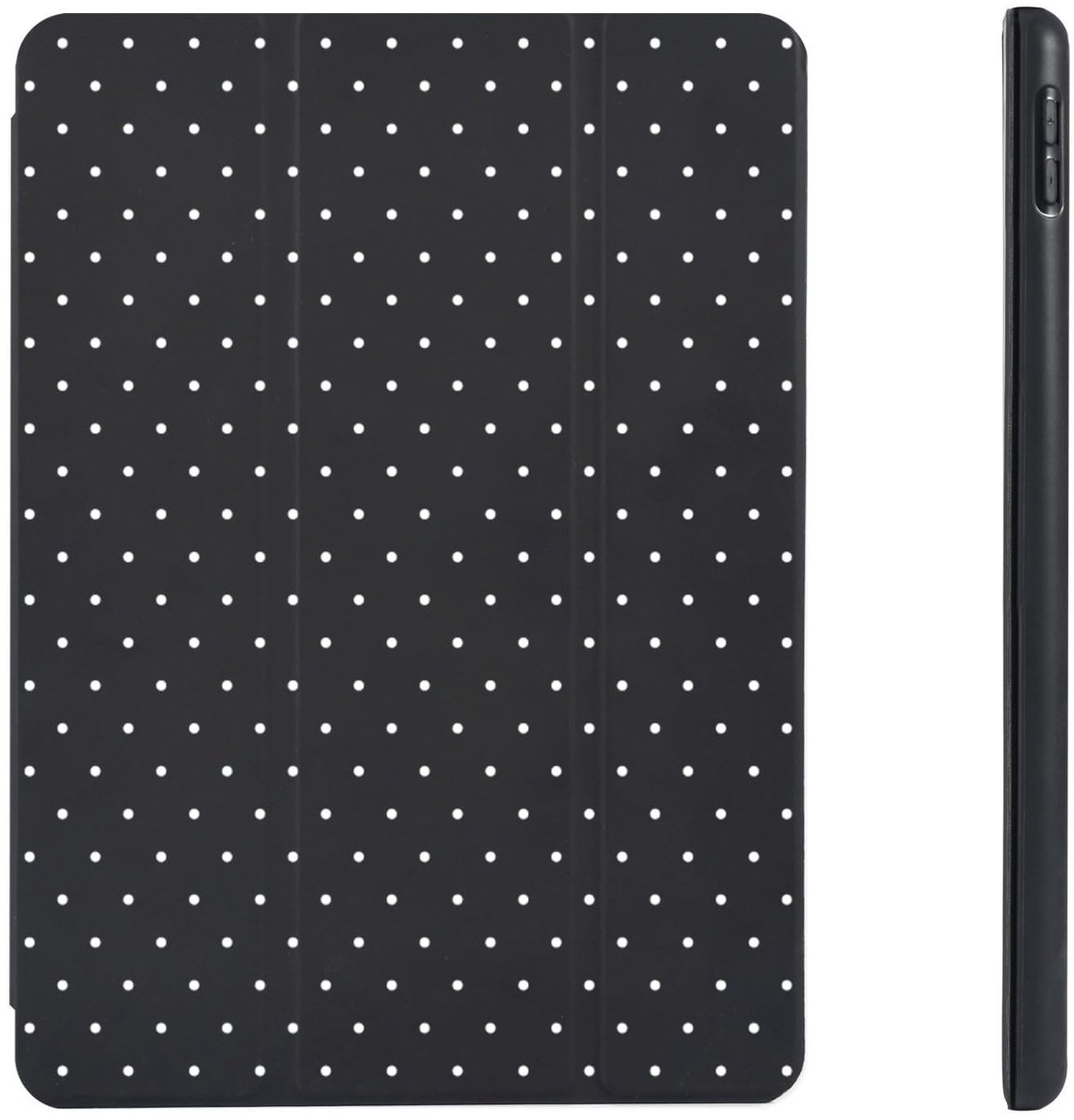 Omgoods - Beschermhoes voor iPad 9e/8e/7e Generatie 10.2 Inch met Potloodhouder - Zwarte Polka Dot Hoes