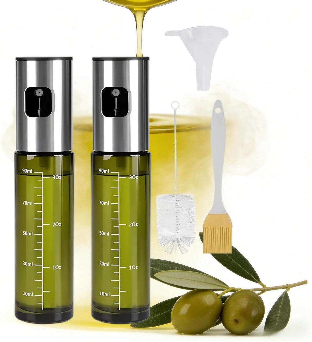 2 stuks olieverstuiver voor eetolie, 100 ml, oliesproeier voor salade, grillen, bakken in de keuken, uv-bescherming, spuitfles olie