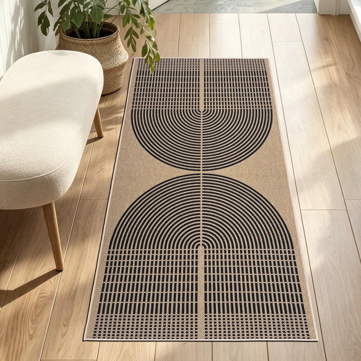 Omgoods - Modern Jute Tapijt - Wasbaar Antislip Vloerkleed voor Binnen en Buiten 80 x 150 cm