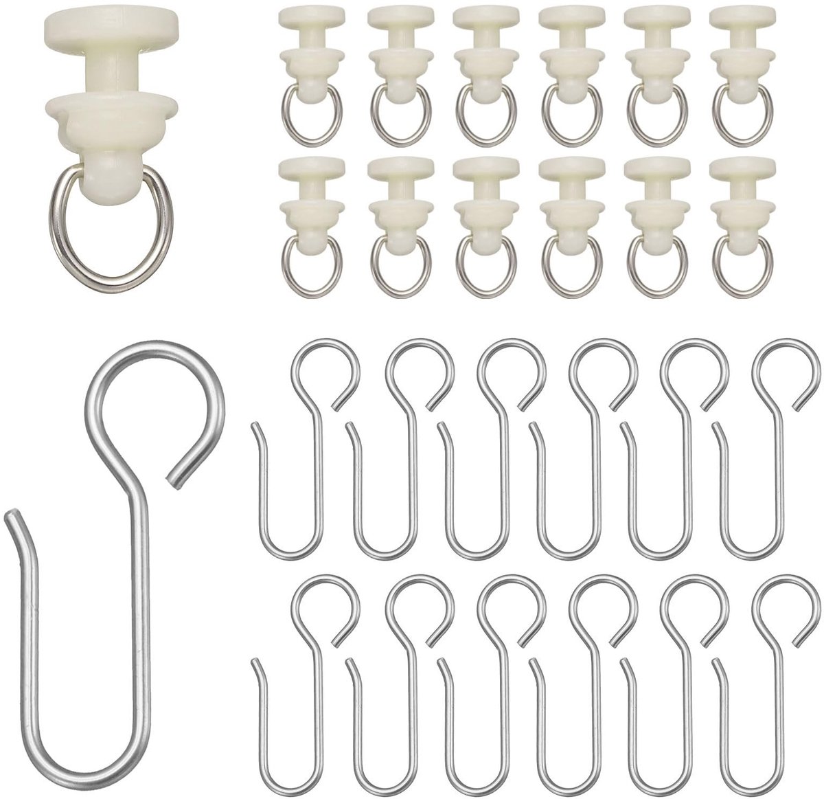 Omgoods - 100 Sets Gordijnrails met Wielen en Haken voor Ramen en Deuren, Wit/Zilver