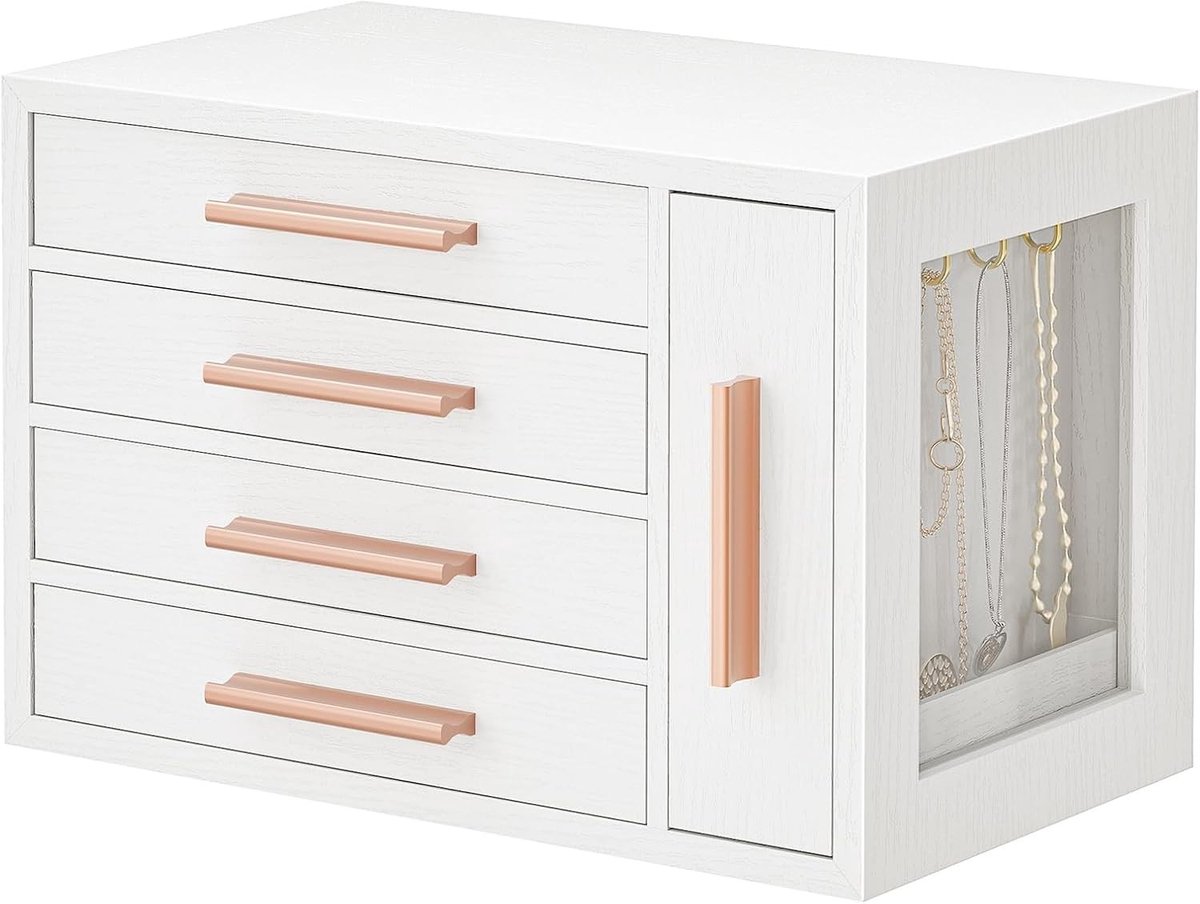 Houten Sieradenbox voor Vrouwen, Transparante Organizer voor Oorbellen en Sieraden, Ideaal als Cadeau voor Sieradenliefhebbers