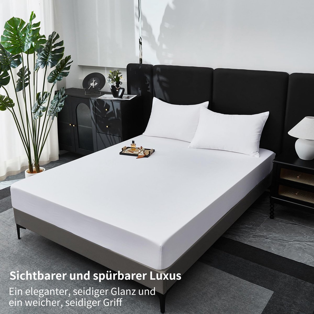 Omgoods - Fitted Sheet 200 x 200 cm - 100% Katoen Satijn Wit voor Matrassen tot 30 cm