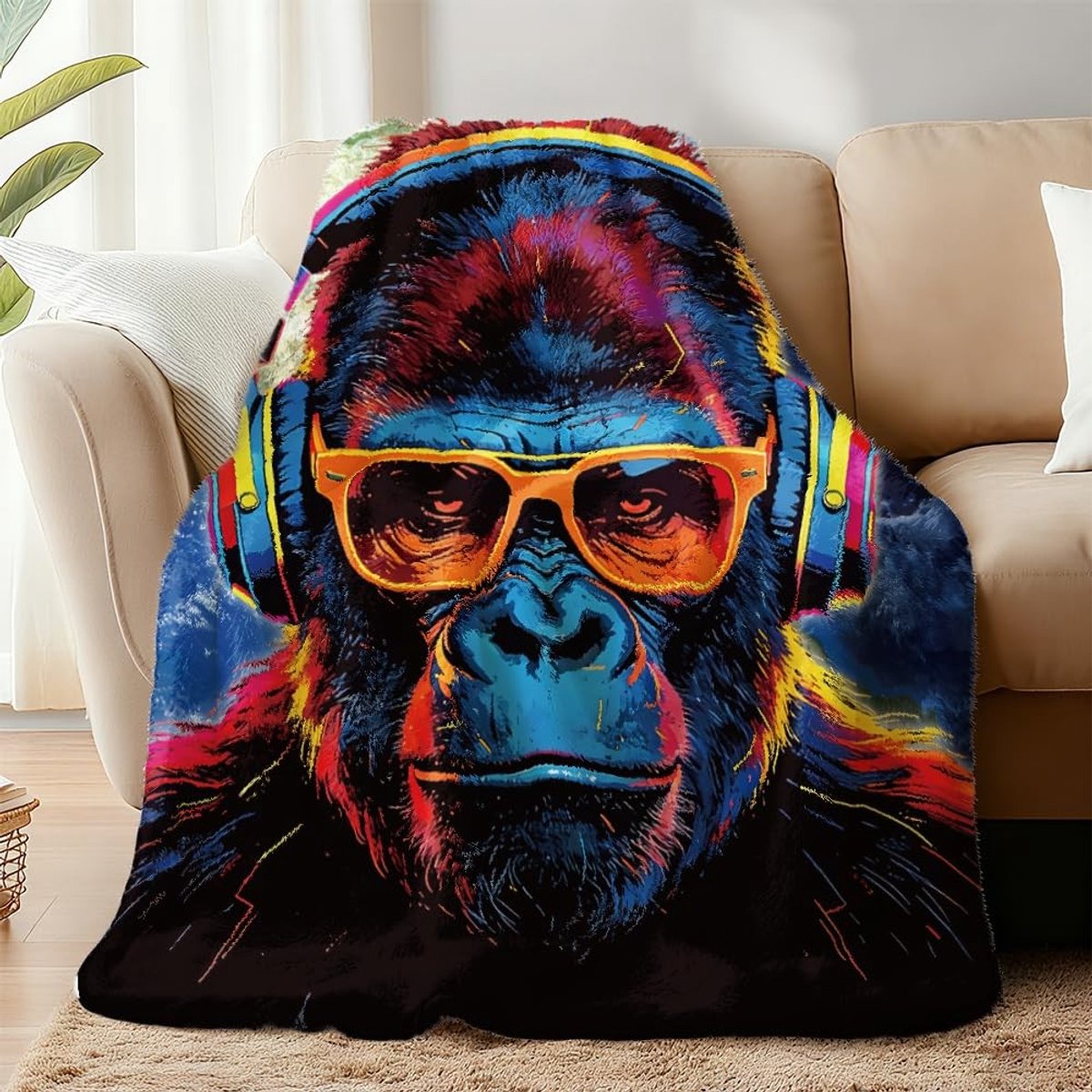 Omgoods - Cool Gorilla Bedspread - Zachte Gorilla Plaid 150 x 130 cm - Grappig Cadeau