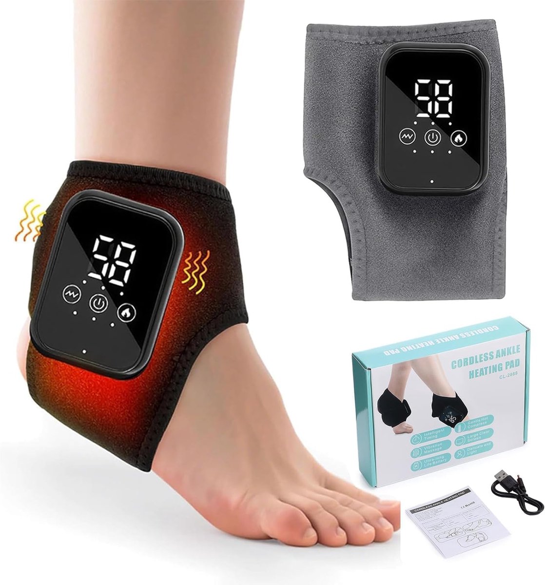 Elektrische voetmassageapparaten, 3-in-1 voetmassager, voetmassager, draadloos voetmassageapparaat met 3 standen en 5 warmtestanden, verwarmbare massageoplaag voor voeten, hiel voor mannen en vrouwen