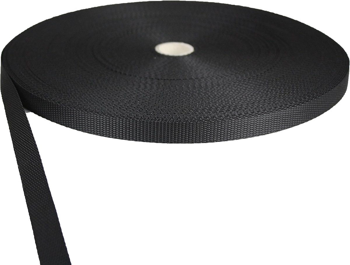 tukan-tex Gordelband polypropyleen zwart 15mm breed - 50 meter lengte / 1,5 cm breedte (€ 0,27 / meter)