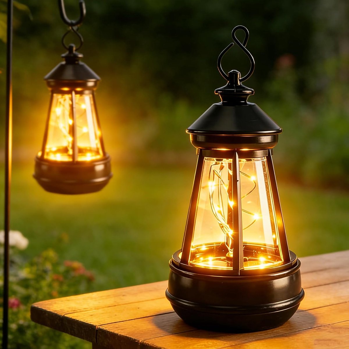 2X Solarlampen hangend voor buiten - LED solar-lantaarns met automatische lichtsensor - IP65 solar-lantaarn voor buiten, tuinlantaarn voor buiten ter decoratie van terras, camping en tuin