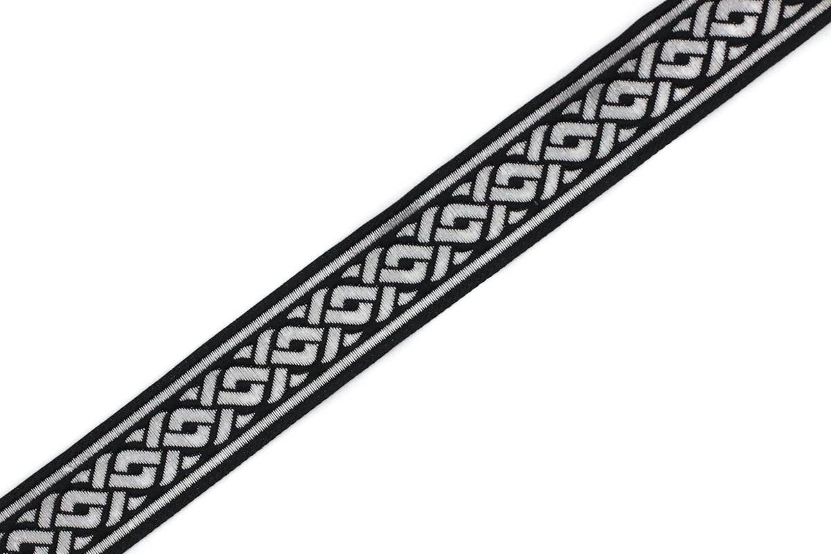 10 Meter 22 mm Zilver Zwart Jacquard Lint Geweven Griekse Keltische Knoop Rollen Vlechtband Stof Geborduurd Handwerk Kleding fournituren Hobby Creatieve Decoratie Naaien Middeleeuws 22069