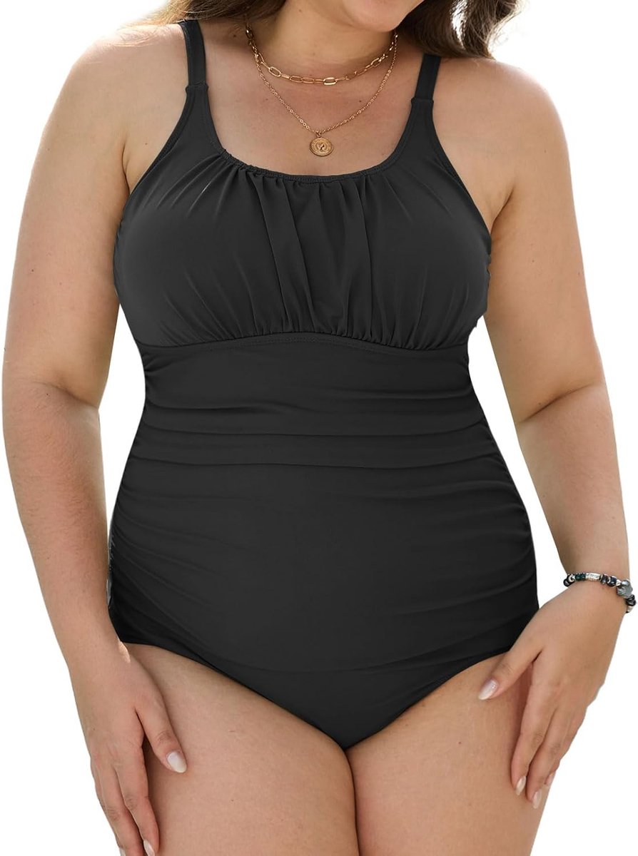 Plus Size Badmode Voor Vrouwen Buikcontrole Een Stuk Zwemmen Kostuum Ruches Gewatteerde Push Up Bikini Dames Retro Badpakken