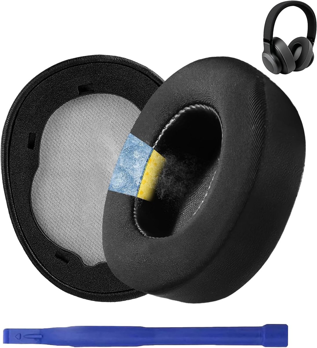 Oorkussens voor JBL E65 (E65BTNC)/Live 650 (650NC 650BTNC)/Live 660 (660NC 660BTNC)/Duet NC hoofdtelefoon, zacht leer en traagschuim, vervangende oorkussens (koelgel)