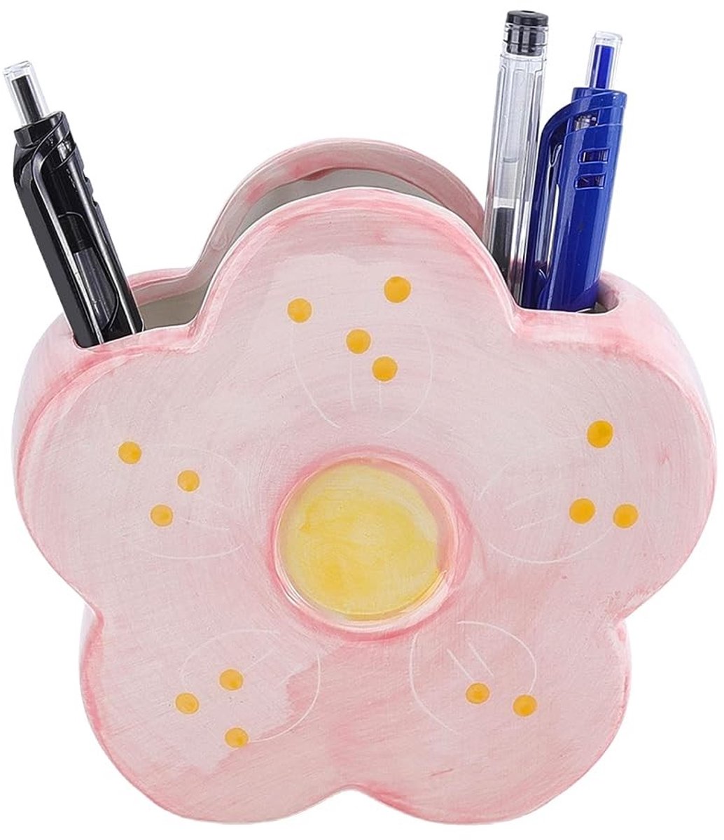 Omgoods - Keramische Pennenhouder - Schattige Bloem Vaas voor Bureau Decoratie