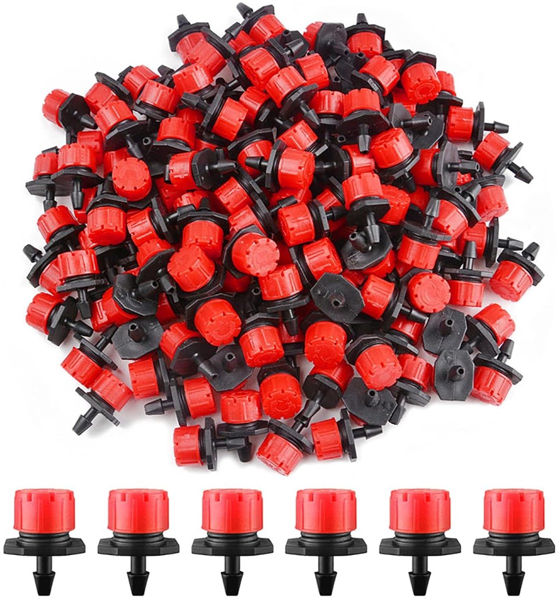 1/4 inch verstelbare druppelaars, 200 stuks verstelbaar microdruppelirrigatiesysteem, besproeiingsdruppelaars, verstoppingsvrije emitters, tuinbenodigdheden (rood)