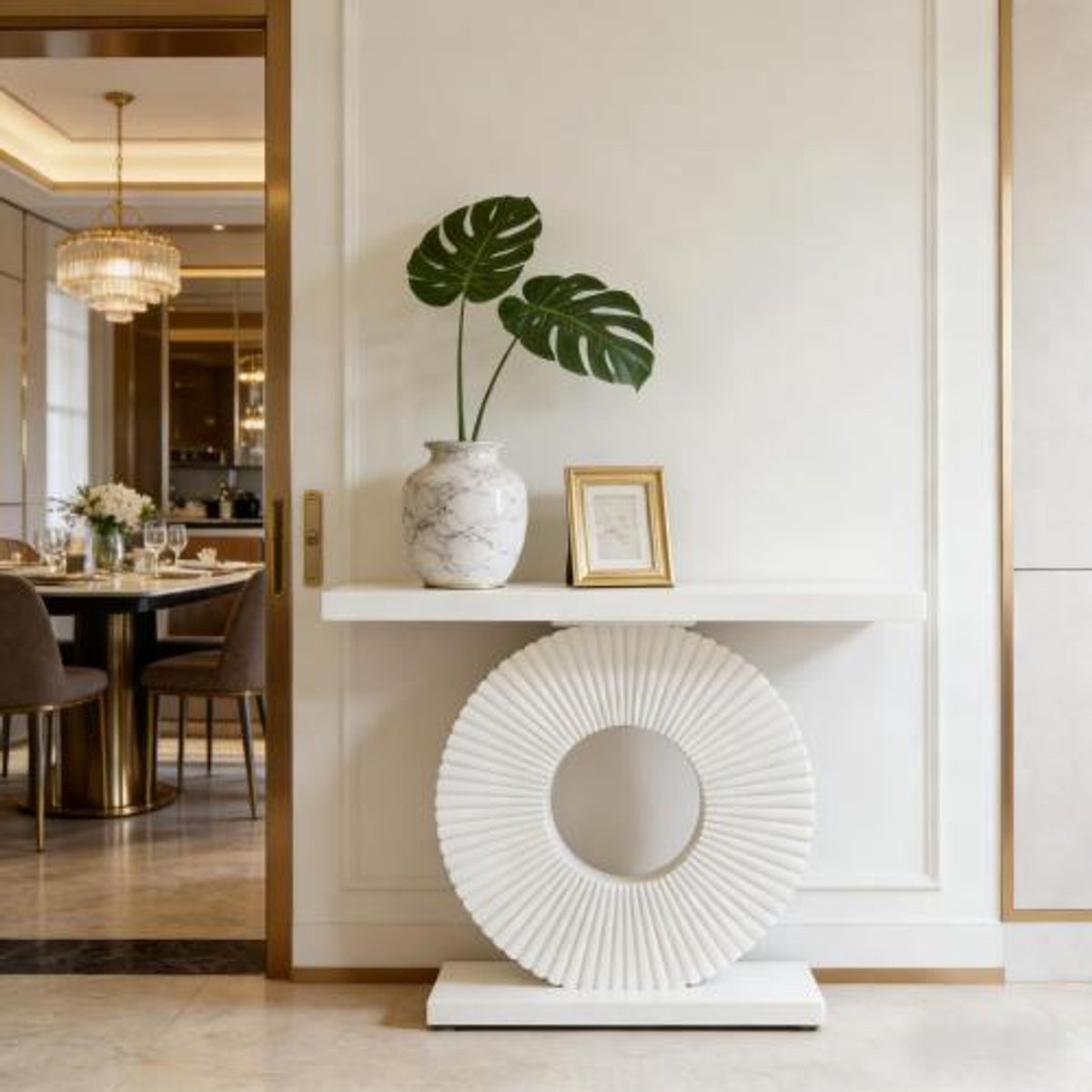 COVREO Sidetable 100 x 30 x 79 cm wit, MDF en metaal, modern design