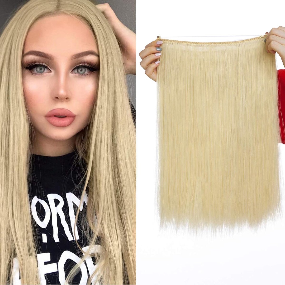Haarstuk Extensions Haarverlenging een vlecht met onzichtbare draad Haar verdikking straight 50 cm gebleekt Blond-2 40 cm