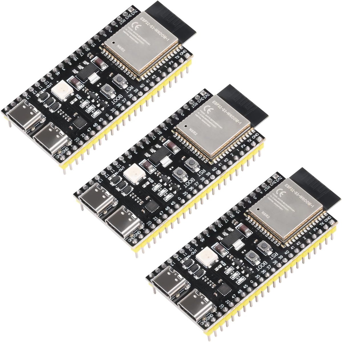 3 stuks voor ESP32-S3-DevKitC-1-N16R8 ontwikkelingsboard, 2,4 GHz WLAN Bluetooth 5.0 ESP32-S3-WROOM-1 NodeMCU microcontroller processor Dual Typ-C voor Arduino