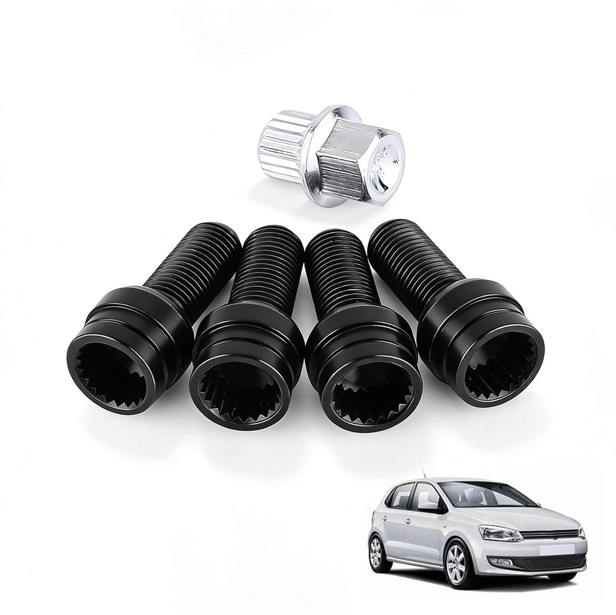 4 + 1 M14 * 1.5 MM Zwart Stalen Wielbout Slotmoeren Set Met Sleutel