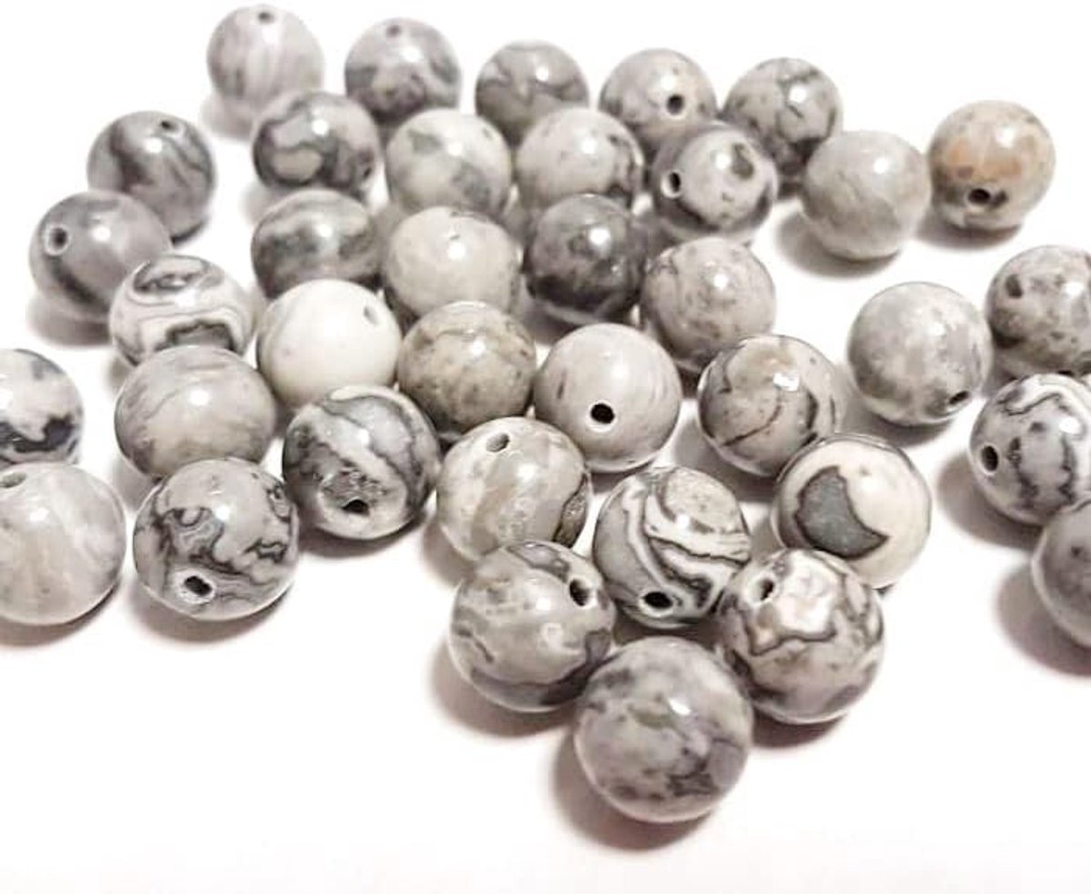 Kralen, 8 mm, halfedelstenen, sierkralen, siersteen, rond, 30 stuks met gat om te rijgen, Picasso jaspis, zwart