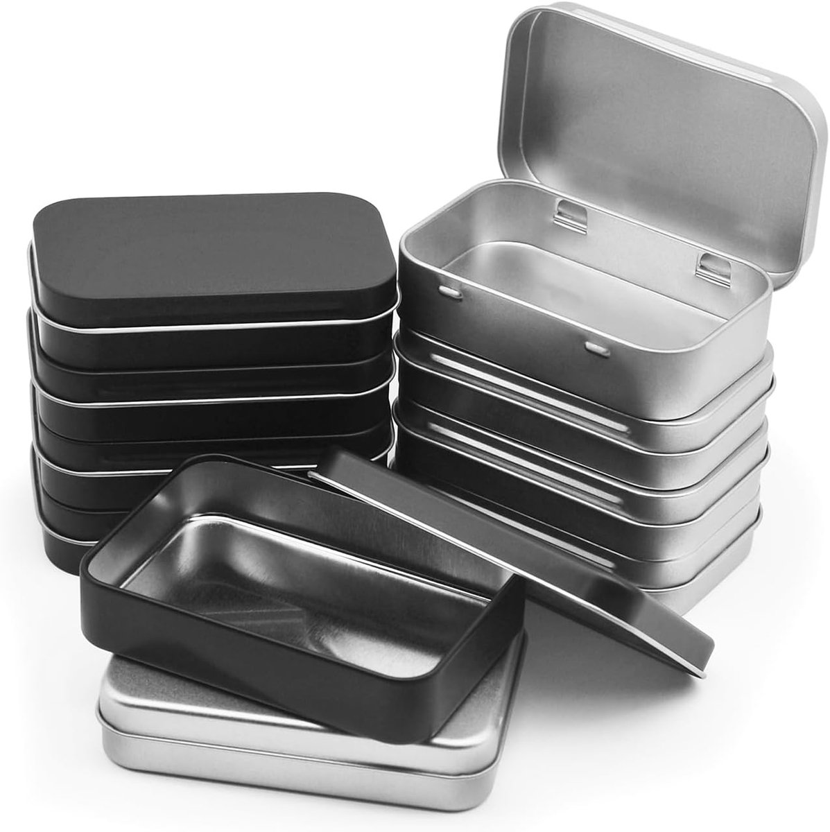 Metalen doos met deksel, 10 stuks, metalen doos met deksel, voor het huishoudelijk opbergen van kleine voorwerpen en thuisopslag, metalen doos, 8 stuks + halve open doos, 2 stuks (zilver +