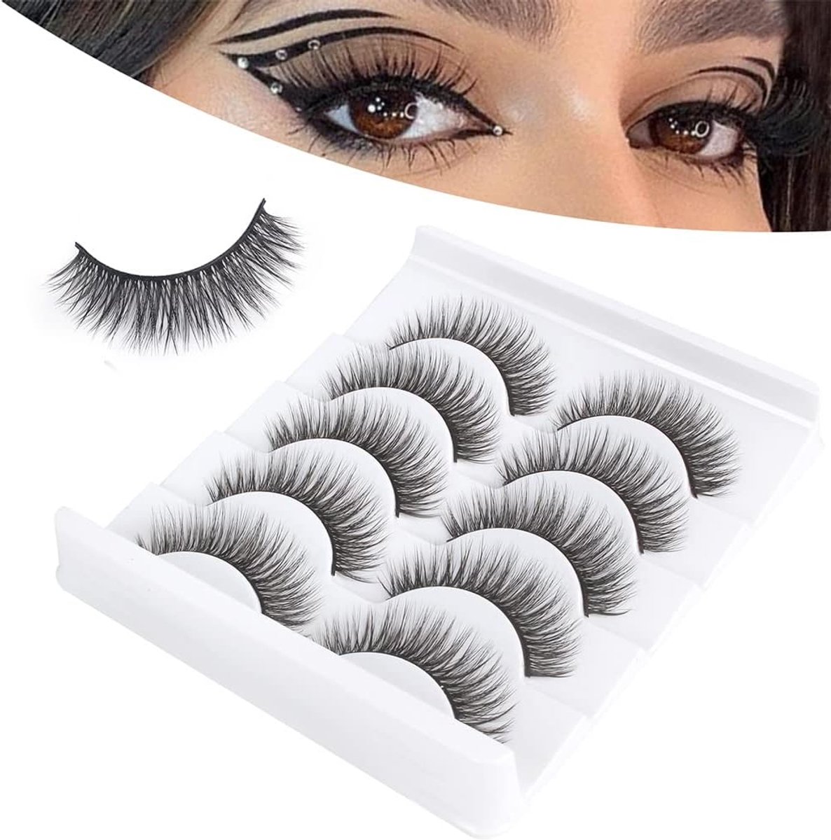 Valse wimpers, natuurlijke look, 3D, natuurlijke nertswimpers, 5 paar Wispy fake wimpers, zachte kunstwimpers
