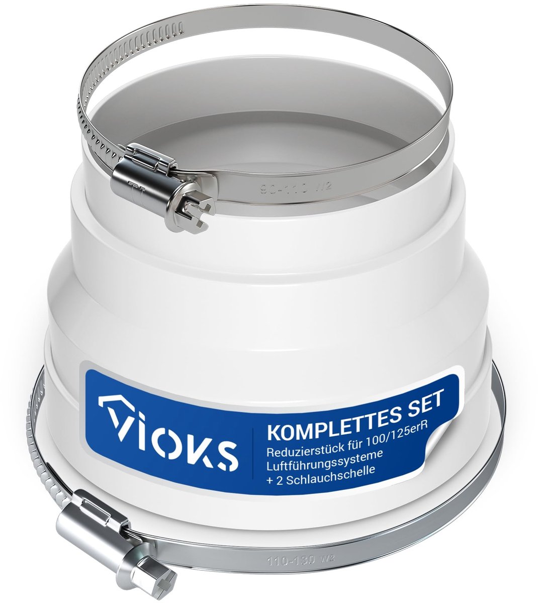 Omgoods - Afvoerslangadapter - Verloopstuk 125 naar 100 mm met Slangklemmen
