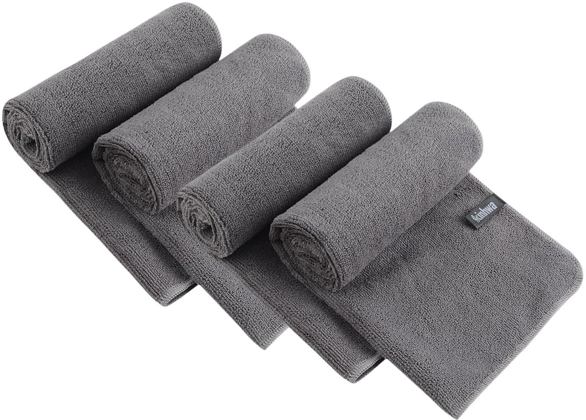 Omgoods - Set van 4 Microvezel Handdoeken (40 x 70 cm) - Zacht en Sneldrogend in Grijs