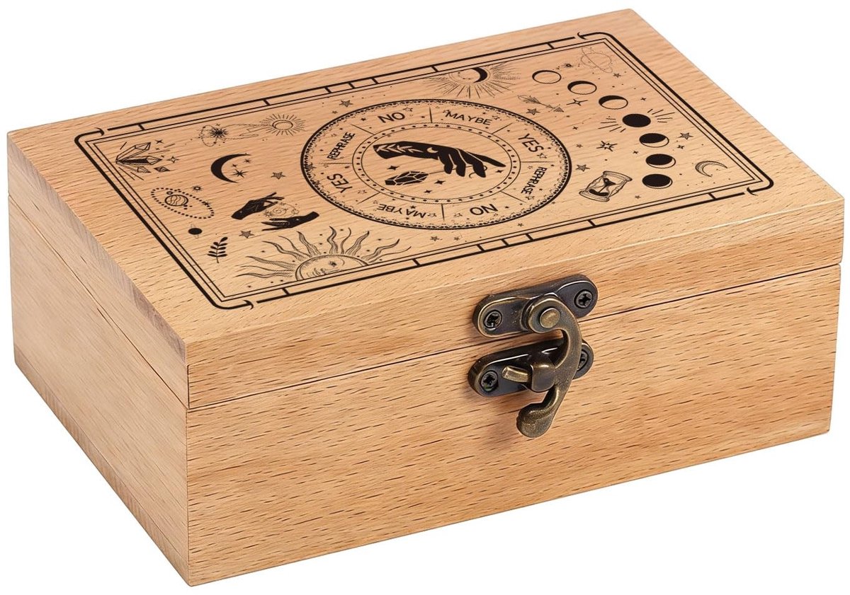 Omgoods - Houten Tarot Opbergdoos - Antieke Graveren voor Kaarten en Sieraden