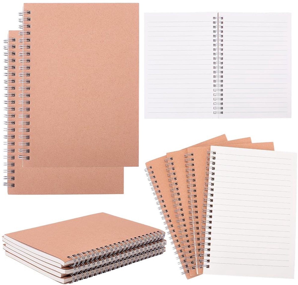 Omgoods - 5 Stuks A5 Spiraalnotitieboek - 120 Pagina's Gelinieerd Kraftpapier