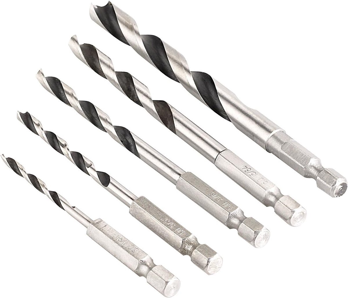 Bitboren: houtboorset voor accuschroevendraaier, 3-8 mm, 5 stuks (zeskant, bitboorset voor accuschroevendraaier, accuschroevendraaier)