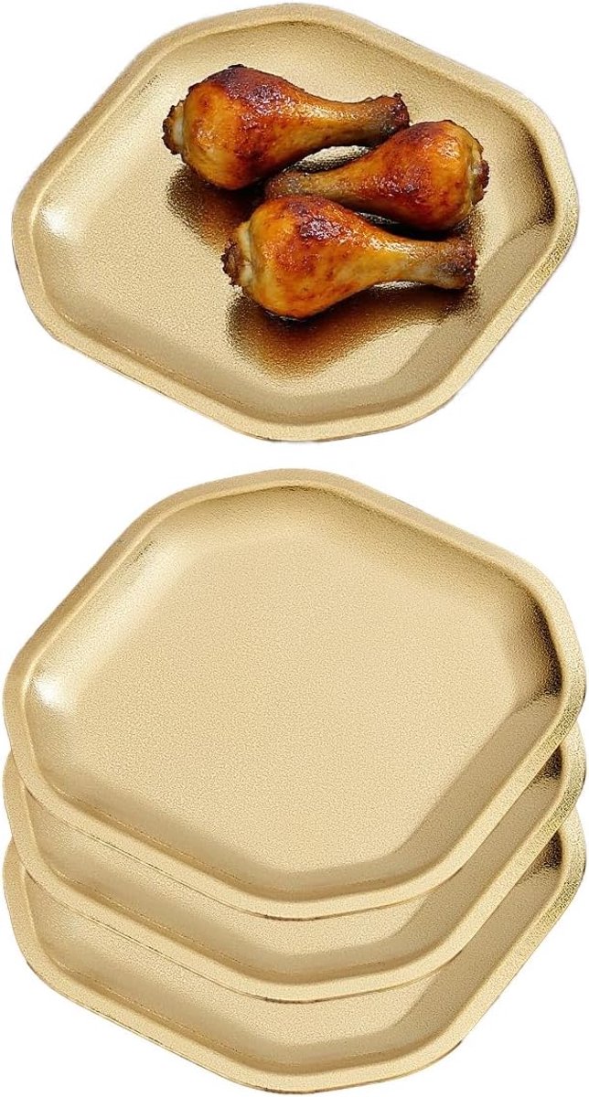 Platte Borden voor Voorgerecht 15x15cm,Set van 4,Kleine Dinerborden,vierkant，Goud