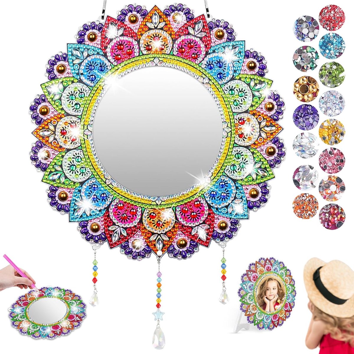 Doe-het-zelfset voor diamantschilderen, spiegel diamantschilderset | Mandala-spiegel, voor make-up, diamantschilderij, spiegel voor meisjes en vrouwen