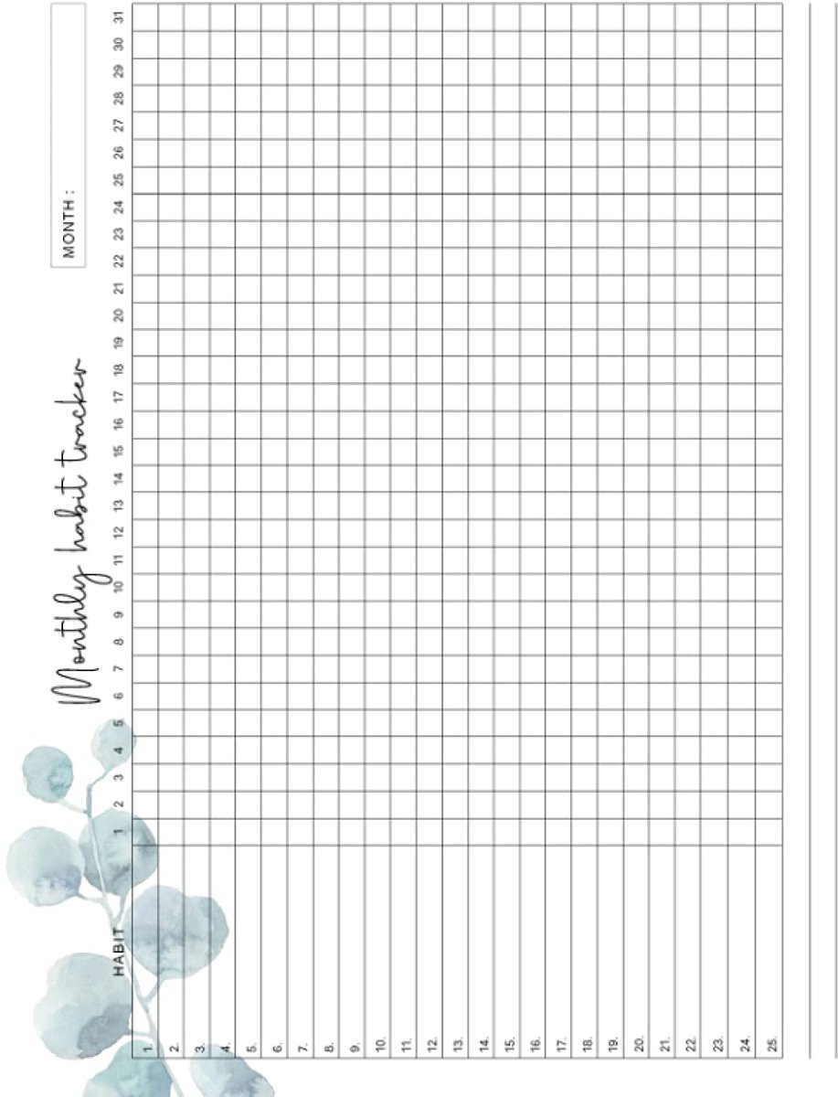 Habit Tracker: Undated 109 Month with Spaces for 25 Daily Habits Beautiful Watercolor Green Leaves