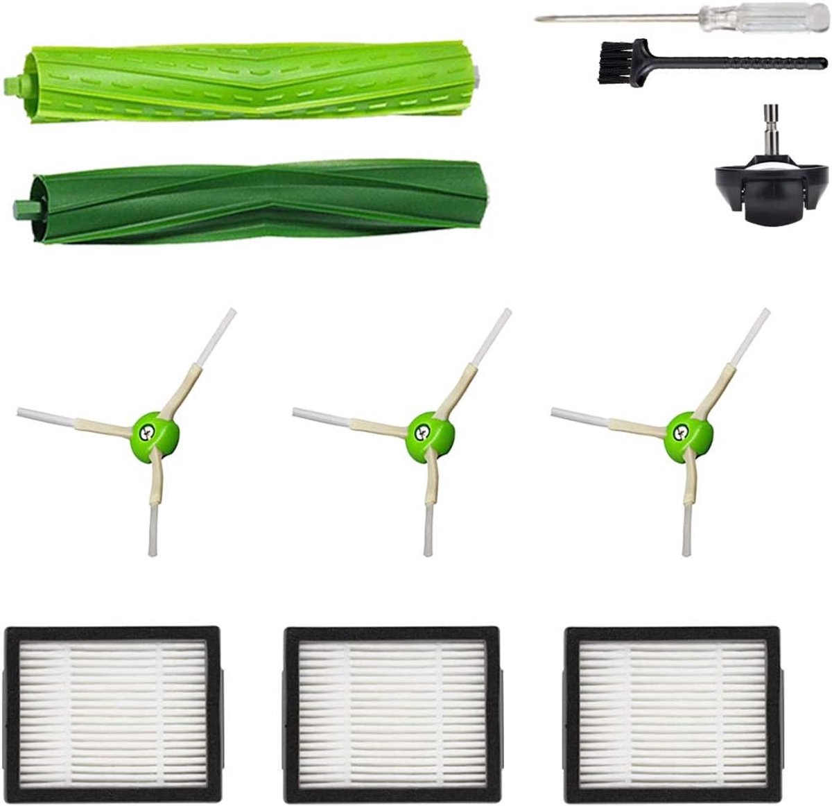 onderdelen accessoire voor iRobot Roomba i3 i3+ i4 i4+ i6 i6+ i7 i7+ i8 i8+/Plus E5 E6 E7 I&E Serie Vacuüm, 1 Stks Rubber Borstel & 1 Stks Voorwiel & 3 Stks Filters & 3 Zijborstels