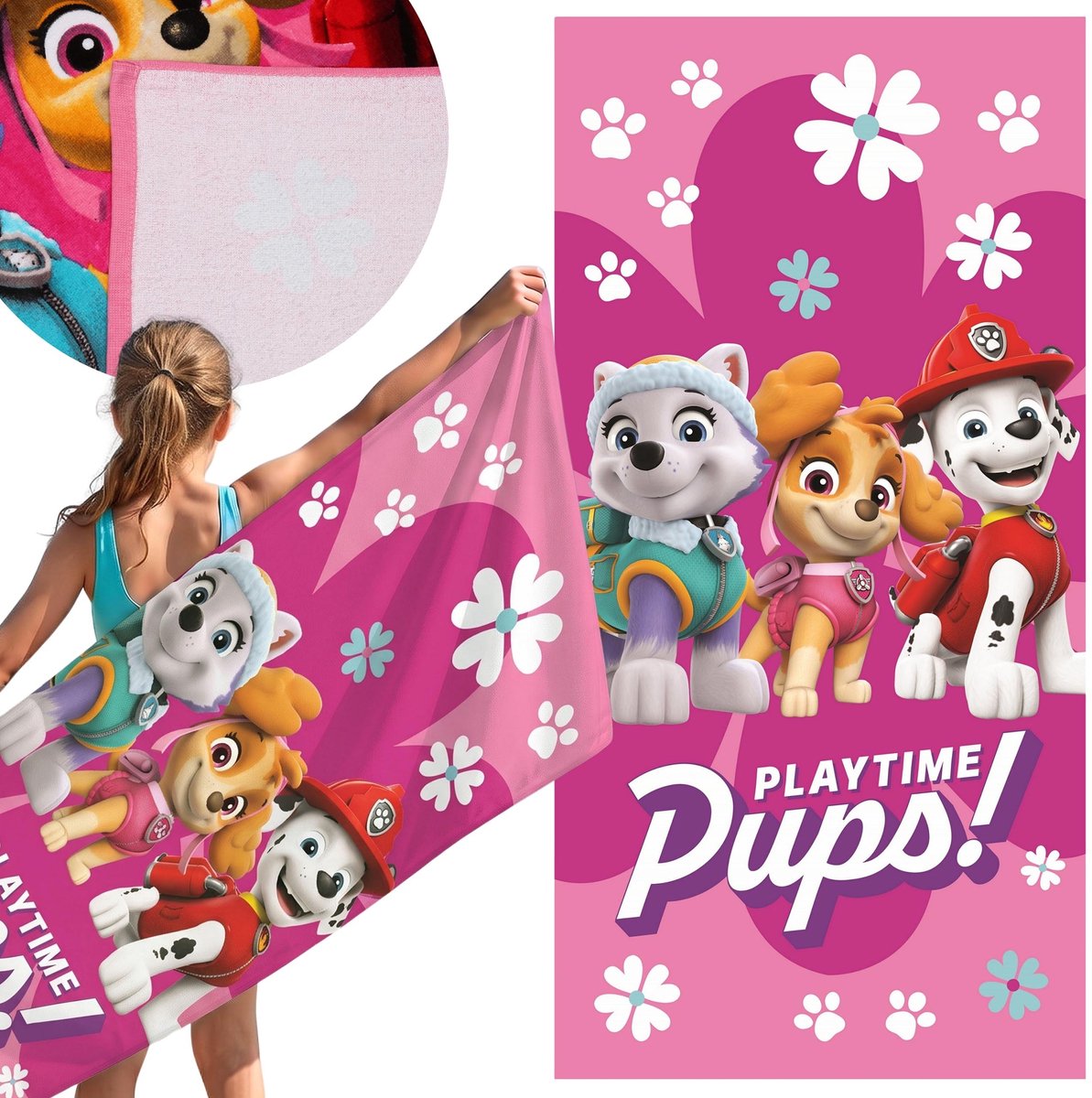 Paw Patrol SNELDROGEND Strandlaken, badhanddoek voor meisjes, 100% KATOEN 70x140 cm OEKO-TEX