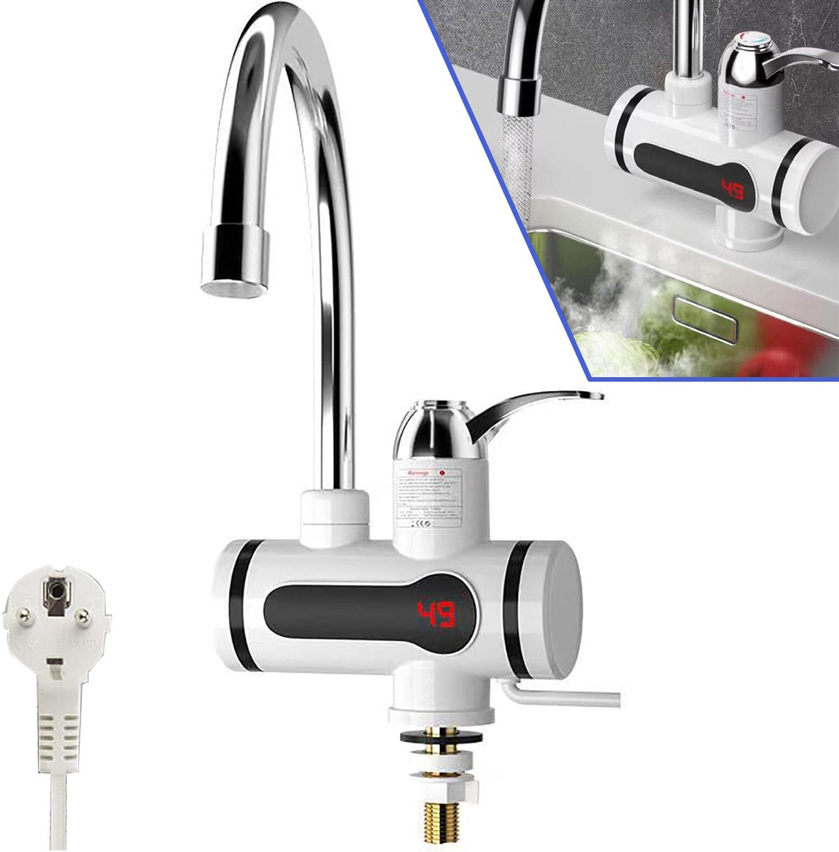 Direct Warmwaterkraan - Elektrische Warmwaterkraan - Snelverwarmende Kraan 3000W - Waterkraan Voor Keukenspoelbak - Met Led-Digitaal Display
