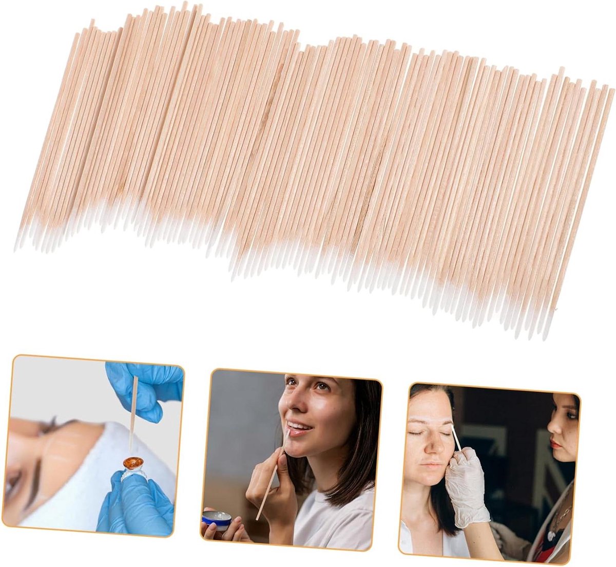 Katoenen Wattenstaafjes - Make-up Stafjes - Hygiënisch Reinigen - Houten Handvat - 10 cm - Wit