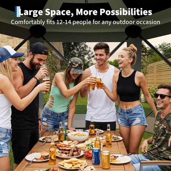 Triumpunpre Pop-up Tuinpaviljoen Zeshoekig 3,6x3,6m - Opvouwbare Partytent Gazebo met 6 Afneembare Zijwanden & Muggengaas - 210D Polyester Waterafstotend UV-Beschermd - Inclusief Opbergtas - Grijs — afbeelding 5