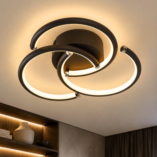 NETTLIFE LED Plafondlamp 24W - 3000K Warm Wit | Ringen Design in Zwart Metaal | Moderne Deckenleuchte voor Woonkamer Slaapkamer & Keuken | Incl. LED - Zonder Flicker